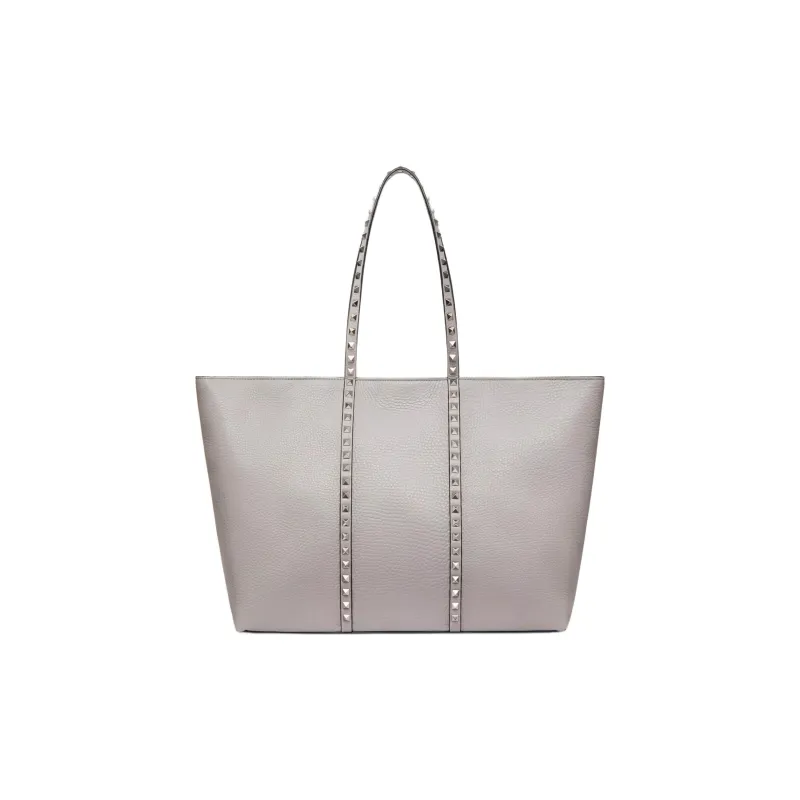 Valentino GARAVANI ROCKSTUD Grain Calfskin Tote Bag, Shopping Bag, Handbag Women's Gray-3