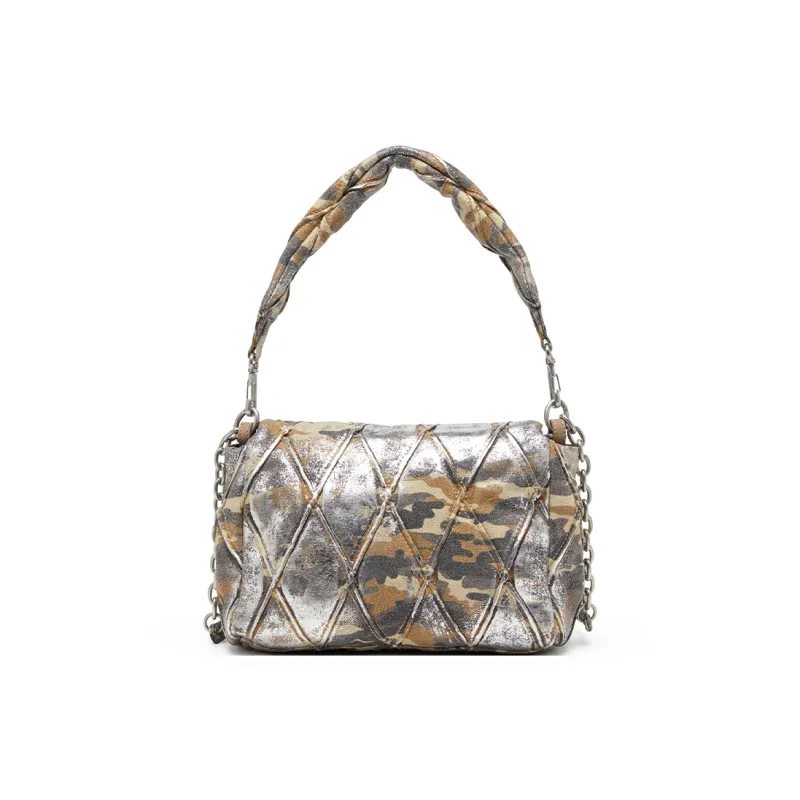 DIESEL Polyester Blended Cotton Shoulder Bag Medium Size Women's Brown & Multicolor-3