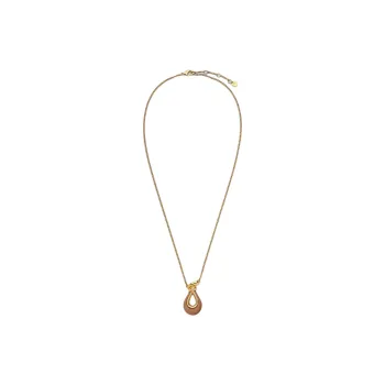 FENDI Metal Leather Brass Lambskin Necklaces Women's Gold