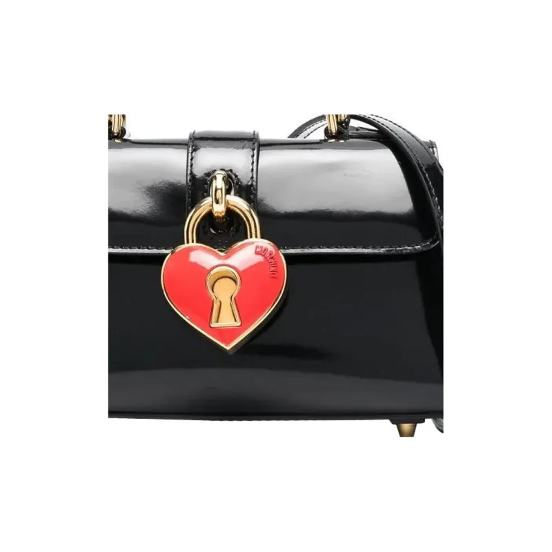 MOSCHINO Calfskin Shoulder Bag, Crossbody Bag, Handbag Women's Black-2