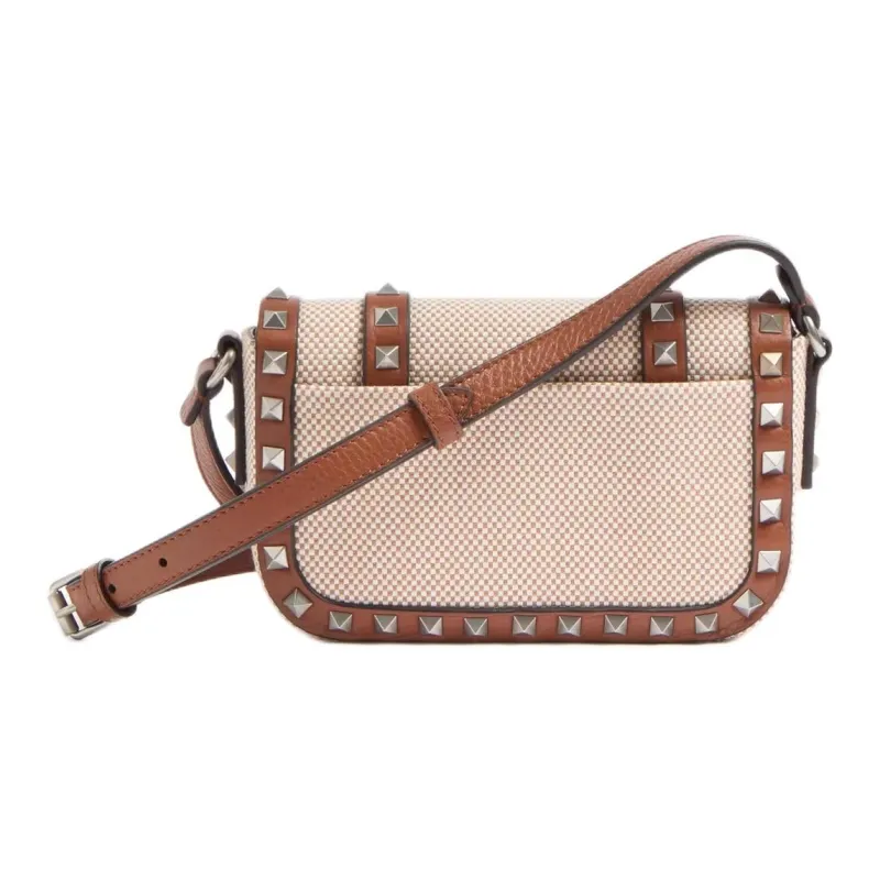 Valentino Canvas Shoulder Bag Mini Men's Natural & Tobacco & Saddle Brown-3