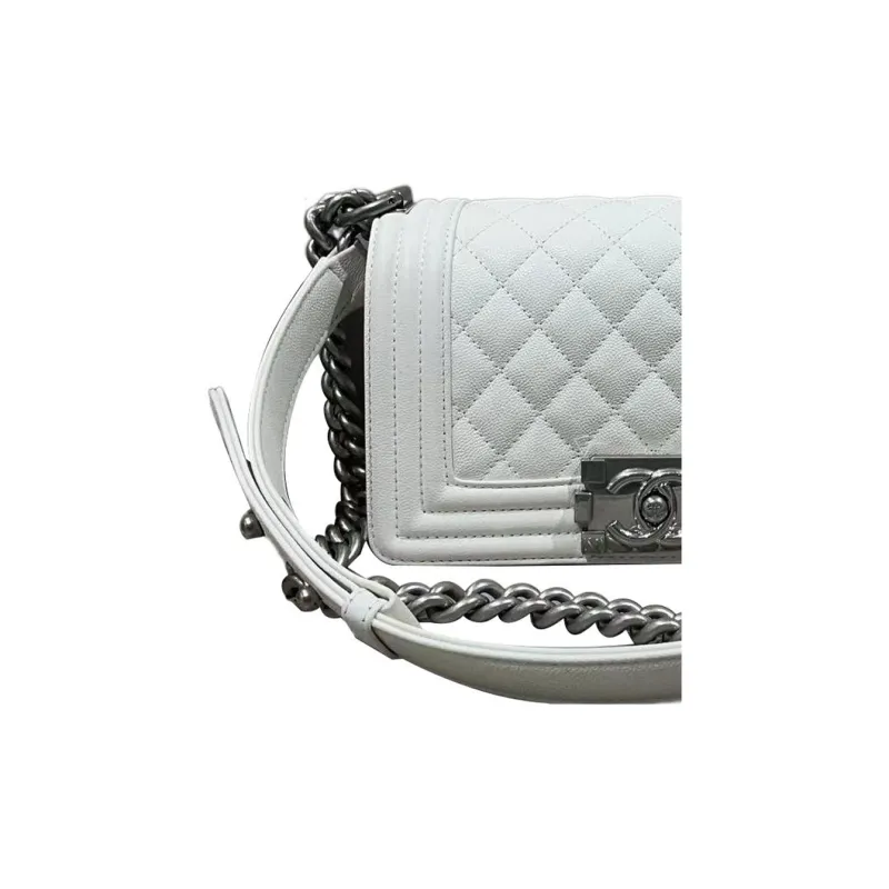 CHANEL Leboy Grain Embossed Cow Leather Flap Bag, Crossbody Bag, Shoulder Bag Trumpets Women's White-3