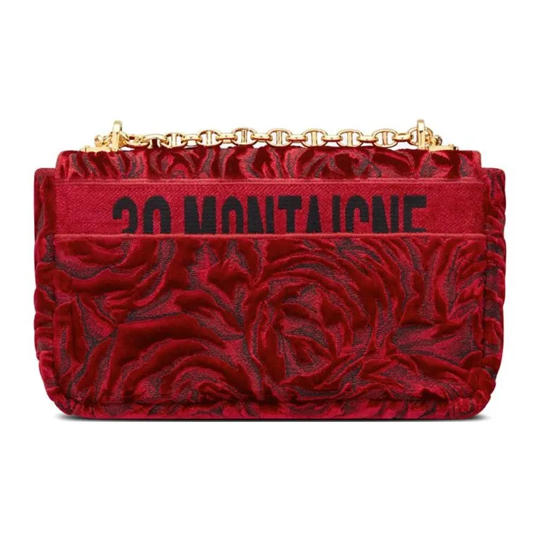DIOR Caro Velvet Crossbody Bag Medium Size Women's Red-4