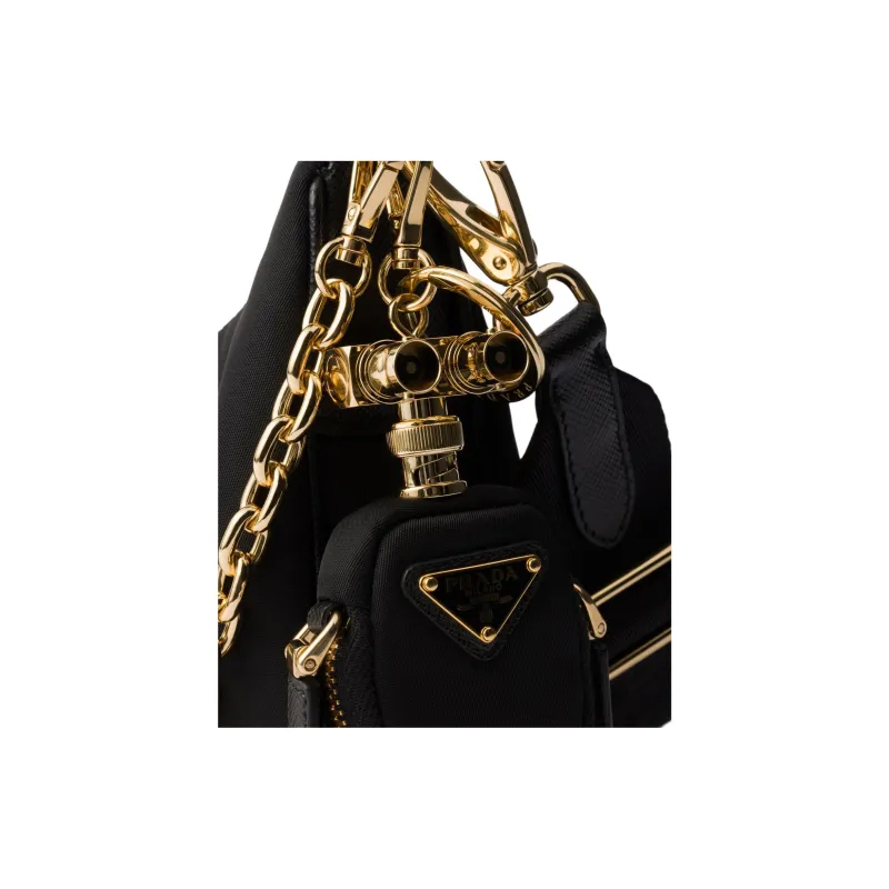 PRADA Re Edition Fabric With Leather Shoulder Bag Women's Black-4