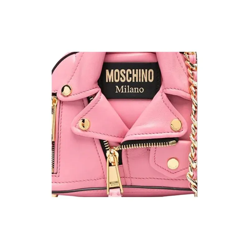 MOSCHINO Leather Biker Bag, Crossbody Bag, Shoulder Bag Women's Pink-4