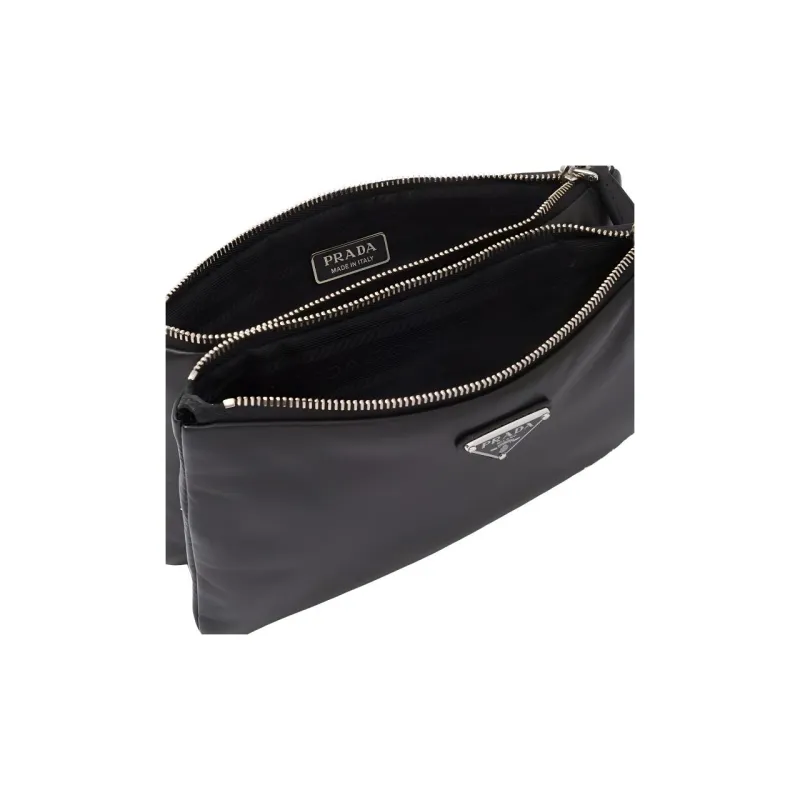 PRADA Leather 2 in 1 Detachable Clutch Small Size Unisex Black-4