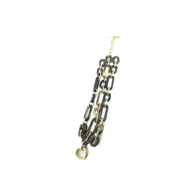 HERMES Buffalo Horn Gold-Plated Bracelets Women's Gray-1