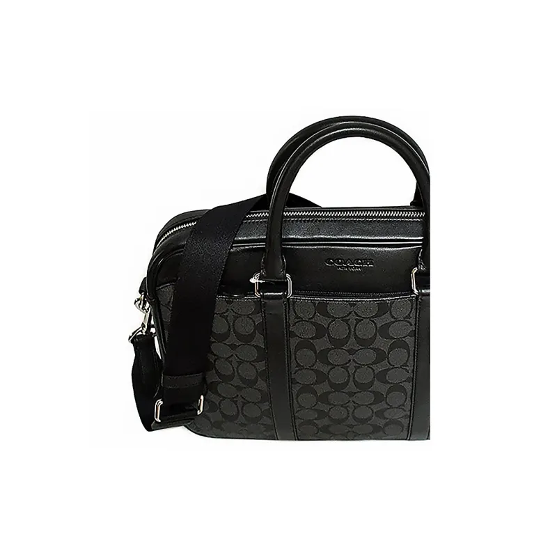 COACH Monogram Canvas With Leather Slim Edition One Shoulder Crossbody Briefcase Handbag Men's Charcoal Black Monogram-4