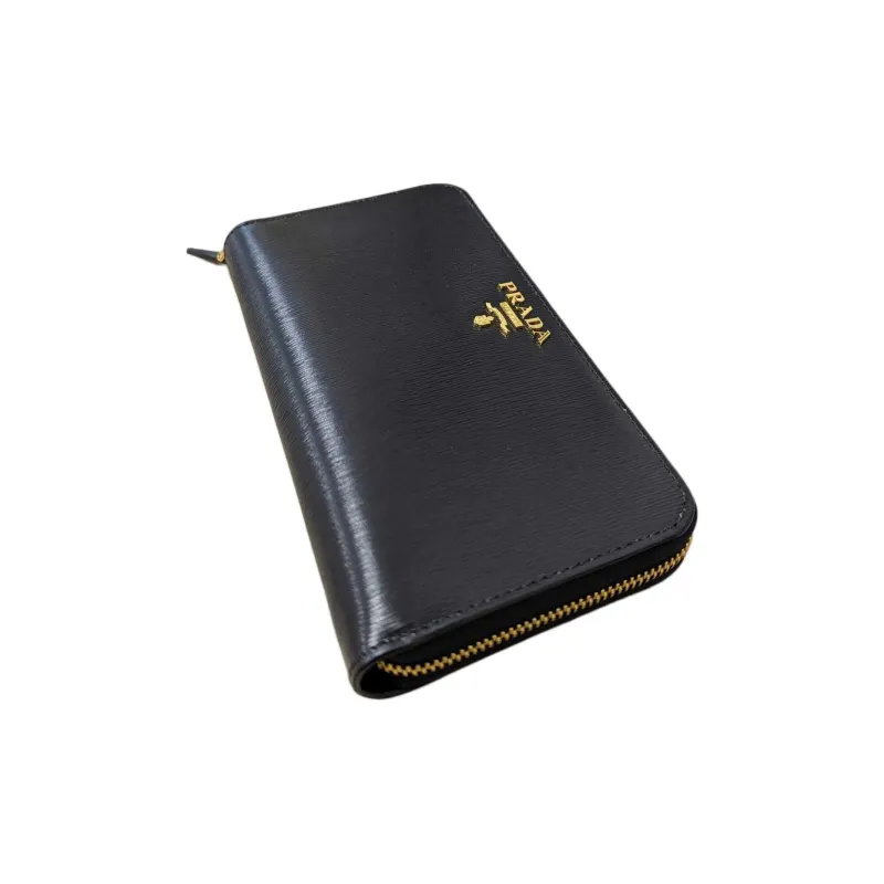 PRADA Genuine Leather Wallet Women's Black-3