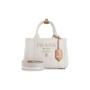 PRADA Cotton Crossbody One Shoulder Handbag Women's White