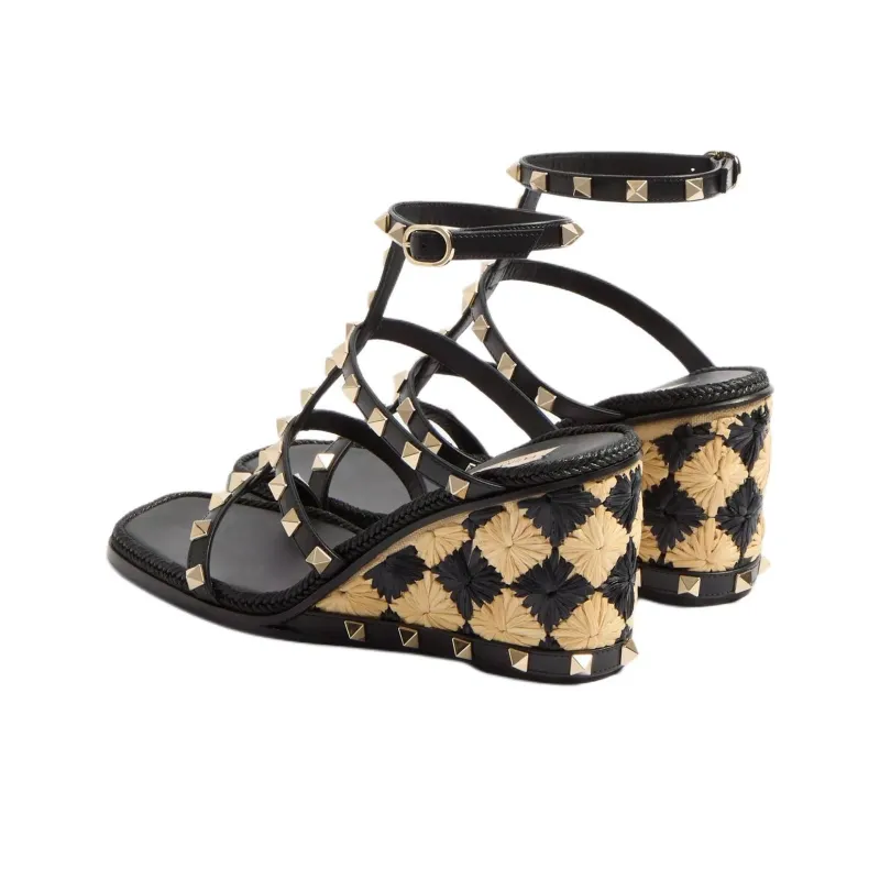 Valentino Rockstud One Strap Sandals 8cm Women's Black-4