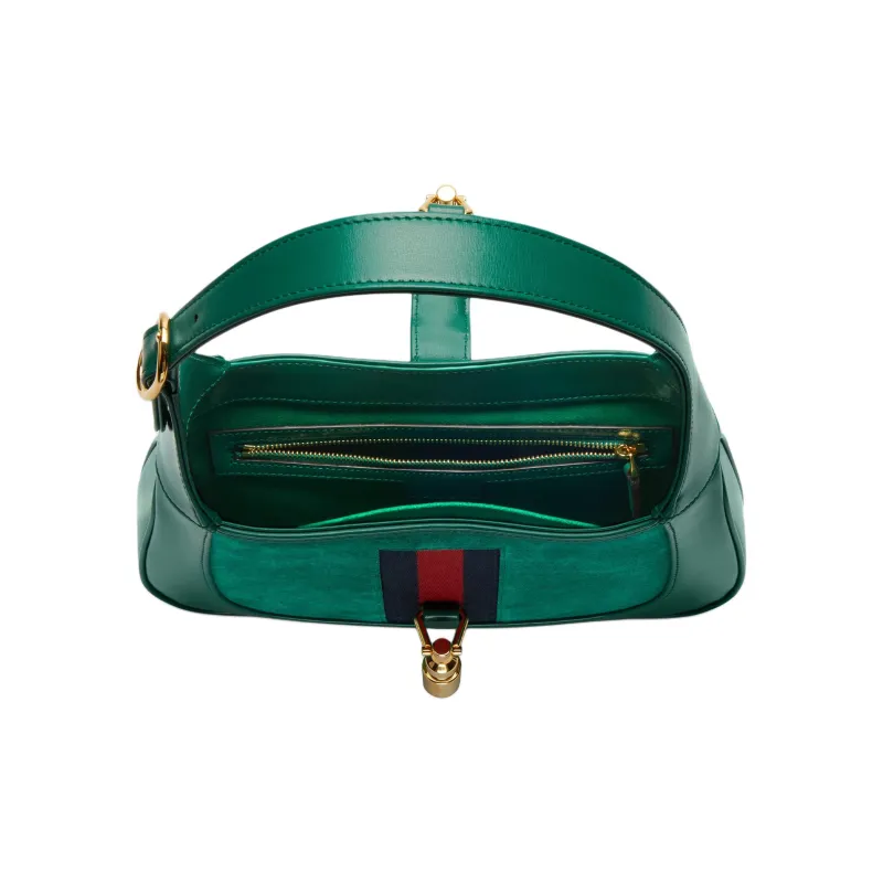 GUCCI Jackie 1961 Suede Handbag Trumpets Women's Green-5