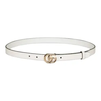 GUCCI Leather Metal Leather Belts Unisex White 2CM
