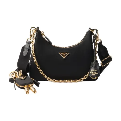 PRADA Re Edition Fabric With Leather Shoulder Bag Women's Black