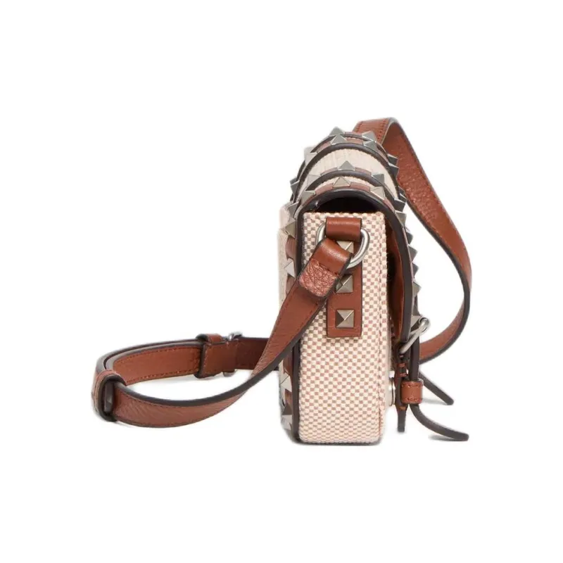 Valentino Canvas Shoulder Bag Mini Men's Natural & Tobacco & Saddle Brown-2