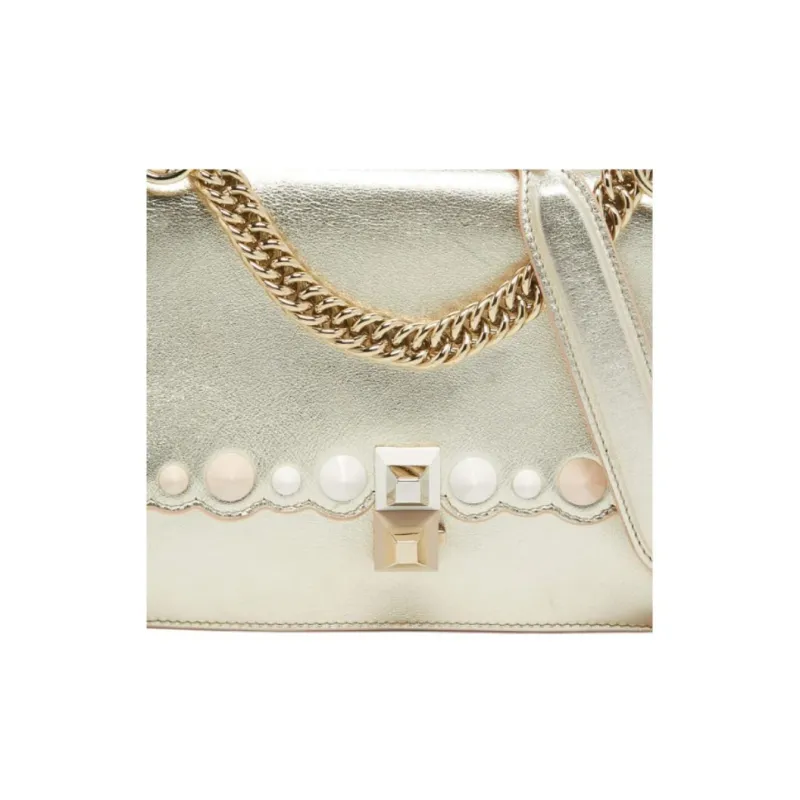 FENDI Kan I Leather Shoulder Bag Crossbody Bag Small Size Women's Champagne Gold-3