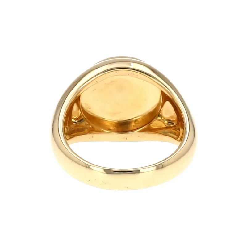 BVLGARI 18kt Yellow Gold Logo engraved Onyx Ring-2