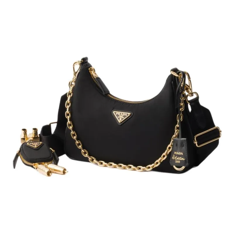 PRADA Re Edition Fabric With Leather Shoulder Bag Women's Black-1