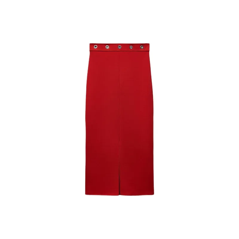 ZARA Casual Long Skirts Women's Red-1