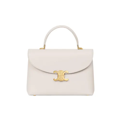 CELINE Calfskin One Shoulder Handbag Medium Size Women's Ecru