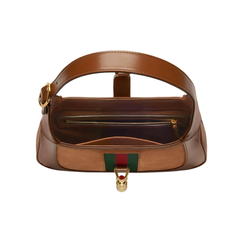GUCCI Jackie 1961 Suede Shoulder Bag, Handbag Trumpets Women's Brown-5