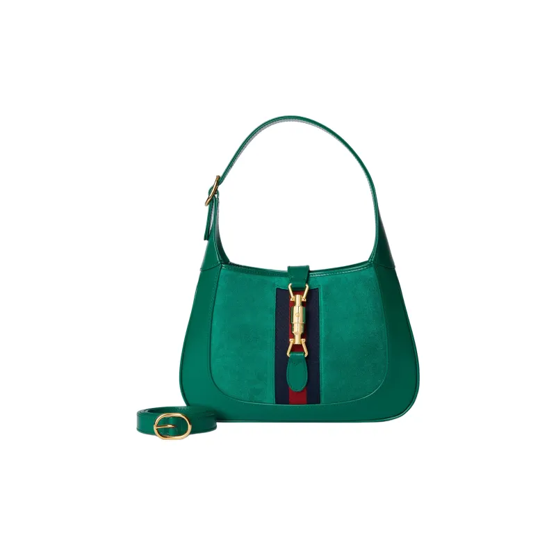 GUCCI Jackie 1961 Suede Handbag Trumpets Women's Green-1