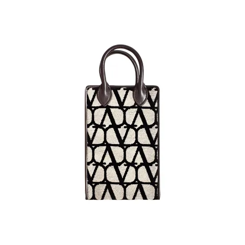 Valentino GARAVANI Cotton Fabric Crossbody One Shoulder Handbag Women's Beige & Black