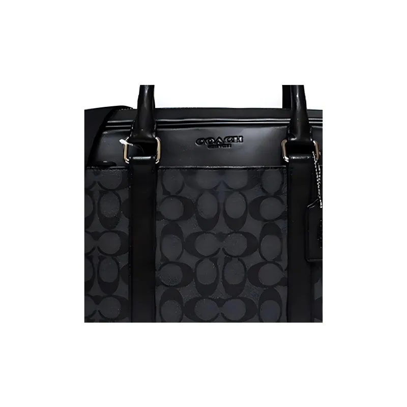 COACH Monogram Canvas With Leather Slim Edition One Shoulder Crossbody Briefcase Handbag Men's Charcoal Black Monogram-3