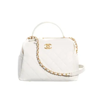 CHANEL Vintage Calfskin Bowling Bag, Doctor Bag, Shoulder Bag, Crossbody Bag, Handbag Women's White