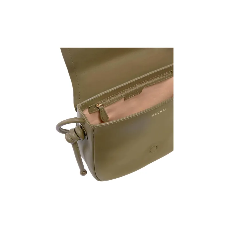 PINKO Calfskin Saddle Bag, Shoulder Bag, Crossbody Bag Tubas Women's Olive Green-3