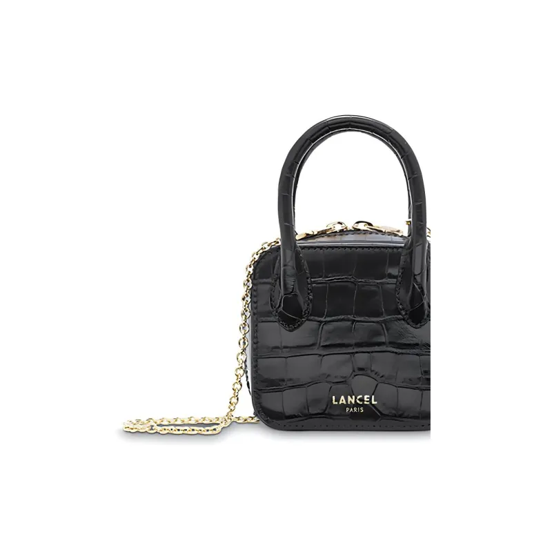LANCEL Cow Leather Box Bag, One Shoulder Handbag Mini Women's Black-4