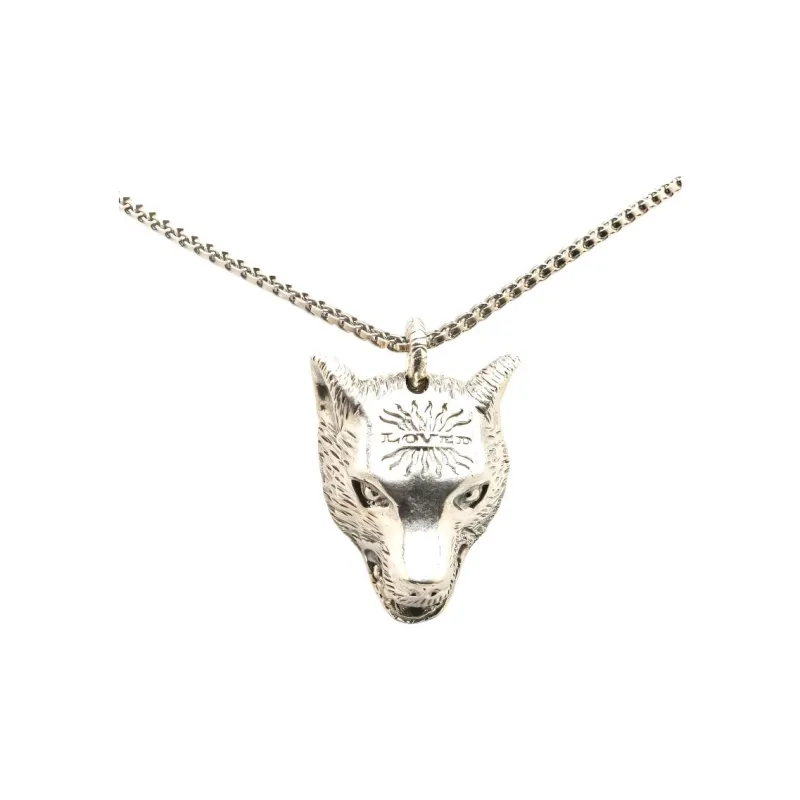 GUCCI 2000-2024 Sterling Anger Forest Loved Wolf Head Pendant Necklace Costume Necklace-0
