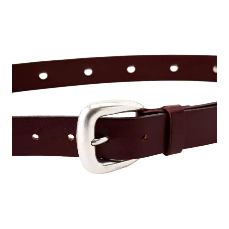 ZARA Cow Leather Stud Metal Leather Belts Women's Brown Width: 3cm-1