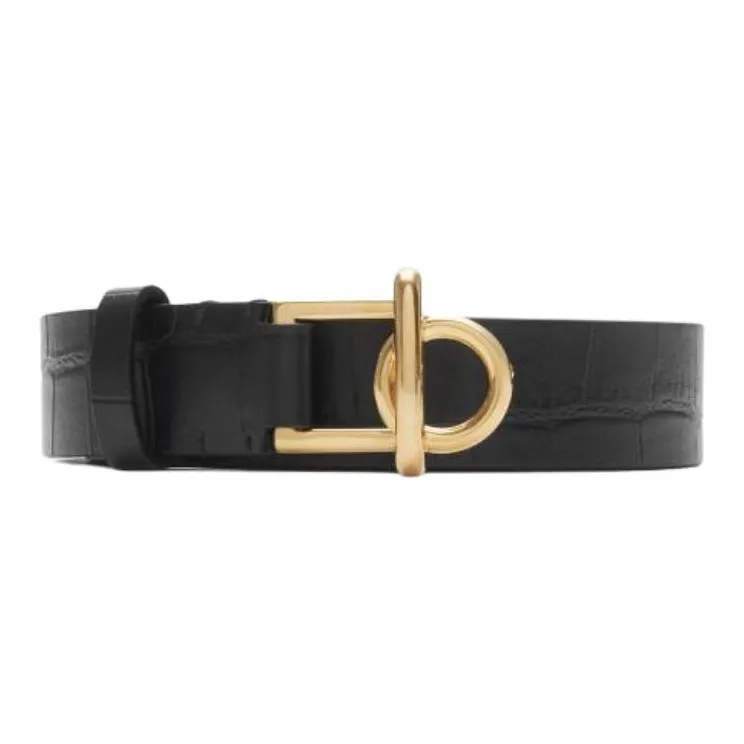 Burberry Leather Calfskin Gold Plated Leather Belts Women's Black 2.5CM-0