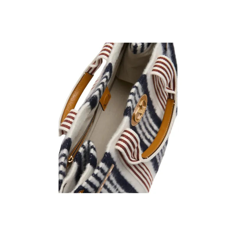 Valentino GARAVANI Wool Tote Bag, Shopping Bag, Handbag Men's Marine Blue & Ivory-4