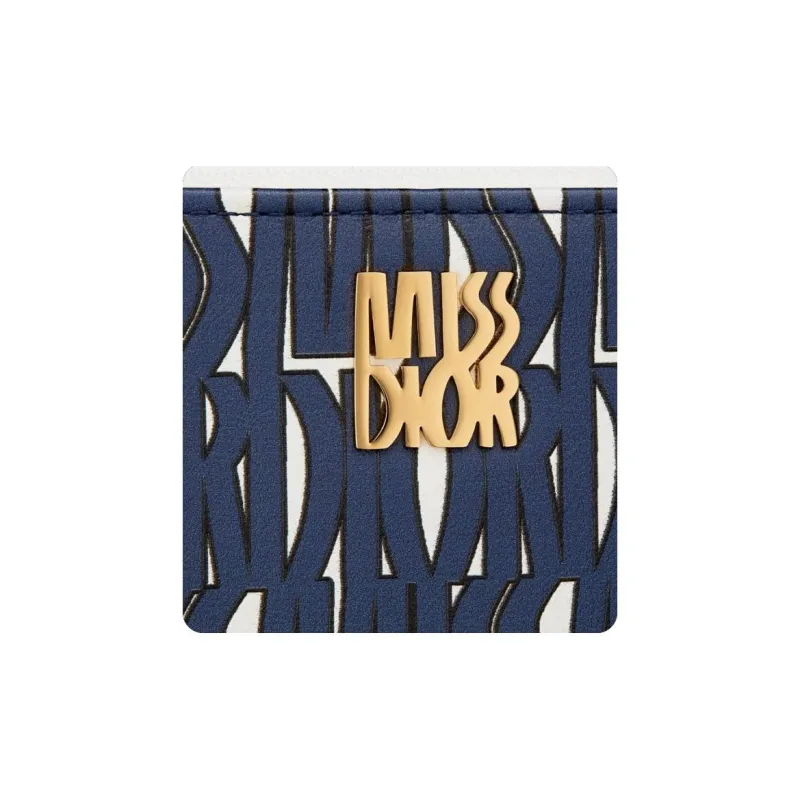 DIOR Miss Dior Calfskin Card Holder Women's White & Blue-3