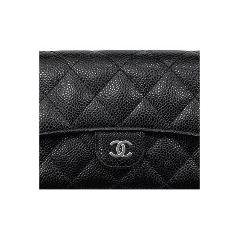 CHANEL Caviar Embossed Calfskin Wallet Women's Black-3