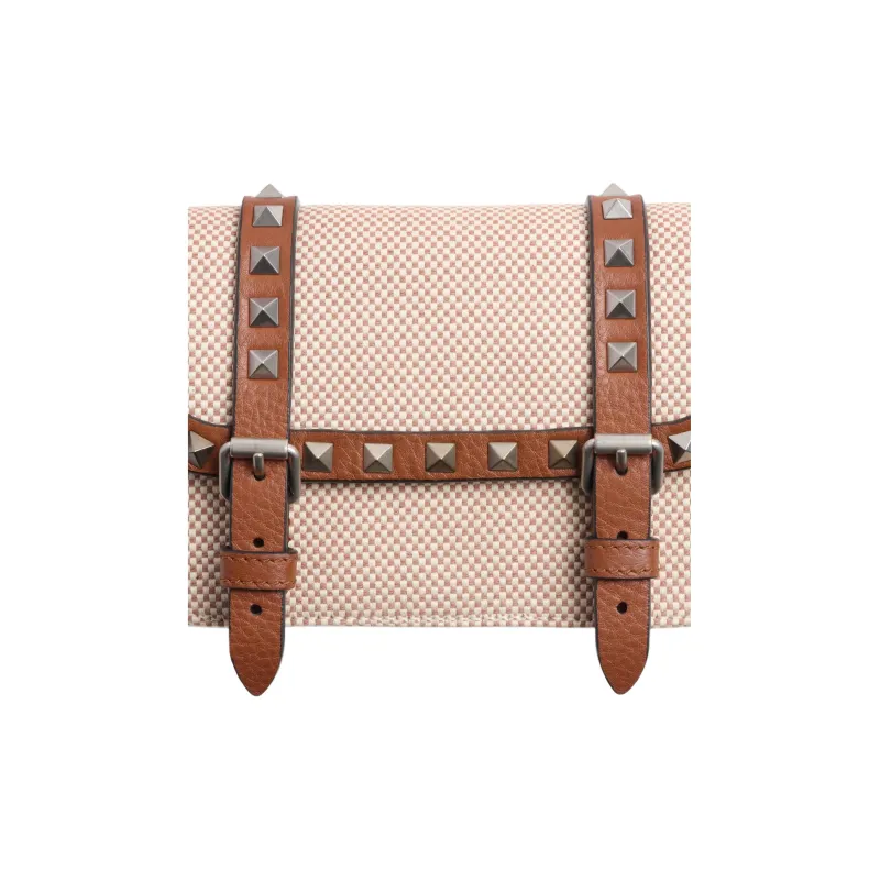 Valentino Canvas Shoulder Bag Mini Men's Natural & Tobacco & Saddle Brown-5