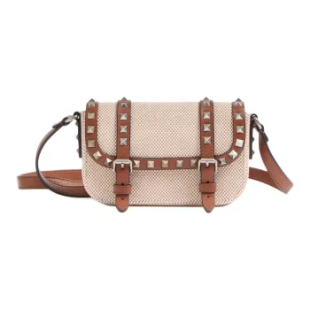 Valentino Canvas Shoulder Bag Mini Men's Natural & Tobacco & Saddle Brown
