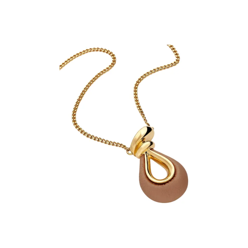 FENDI Metal Leather Brass Lambskin Necklaces Women's Gold-1