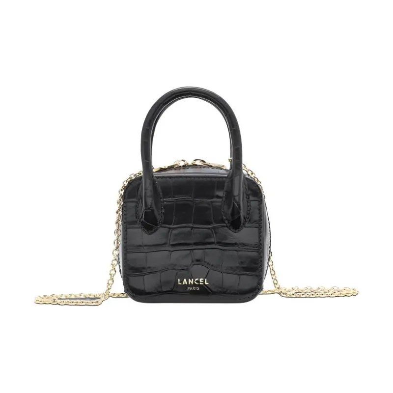 LANCEL Cow Leather Box Bag, One Shoulder Handbag Mini Women's Black-0