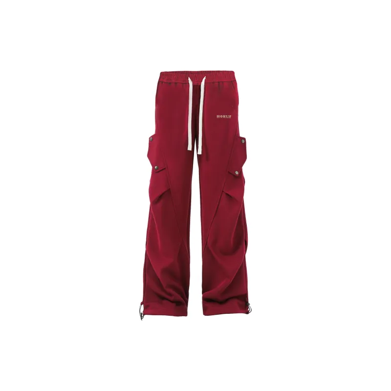 HOKLV Knitted Sports Pants Unisex Burgundy-0