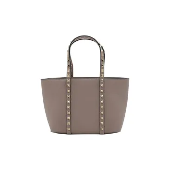 Valentino ROCKSTUD Leather Tote Bag, Shopping Bag, Shoulder Bag, Handbag Women's Beige