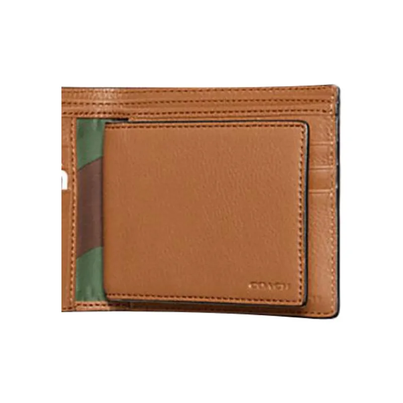 COACH 3 IN 1 Wallet Solid Color Leather Wallets Card Holders Men's Saddle Brown-3
