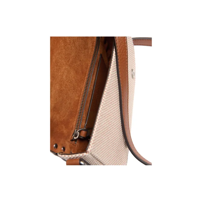 Valentino Canvas Shoulder Bag Mini Men's Natural & Tobacco & Saddle Brown-4