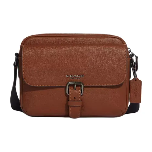 COACH Hudson Cow Leather Shoulder Bag Crossbody Bag Men's Gray Copper With Saddle Brown