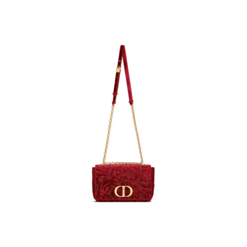 DIOR Caro Velvet Crossbody Bag Medium Size Women's Red-1