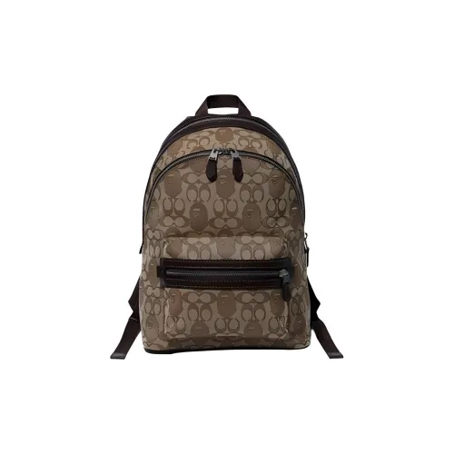 A BATHING APE COACH Collaboration Bape Cotton Backpack Men's Khaki