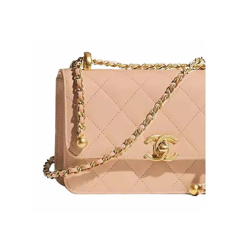 CHANEL Calfskin & Metal Flap Bag Crossbody Bag Mini Women's Nude Milk Tea-2