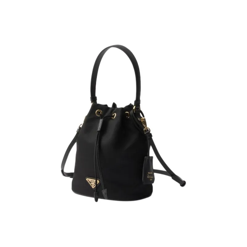 PRADA Re Edition Fabric With Leather Bucket Bag, One Shoulder Handbag Mini Women's Black-1